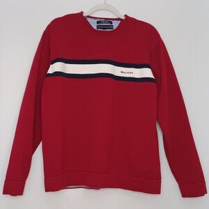 Men's 100% Cotton Tommy Hilfiger Vintage Red with Stripe Sweater Size Large